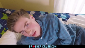 Beauty blond twink got horny from stepbrother's gay stories and fucked up hard